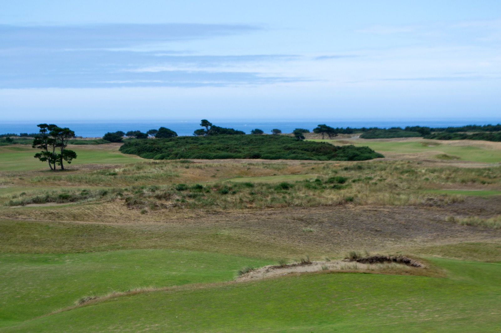 Links fairway at Bandon Dunes Golf Resort with fescue dunes and Pacific Ocean backdrop